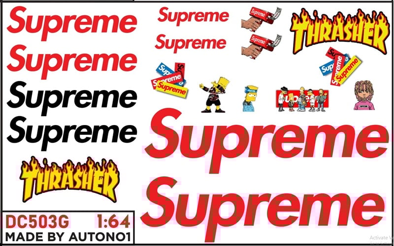  Decal nước trang trí Supreme Thrasher dán mọi nền màu cho xe mô hình tỉ lệ 1:64 DC503 