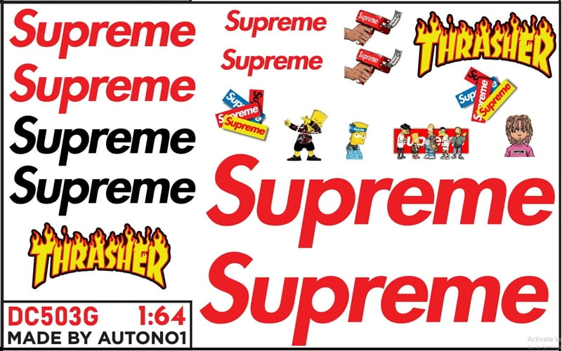  Decal nước trang trí Supreme Thrasher dán mọi nền màu cho xe mô hình tỉ lệ 1:64 DC503 