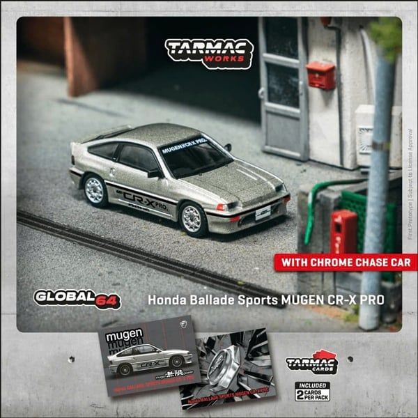  Mô hình xe HONDA Ballade Sports MUGEN CR-X PRO, Silver, Model Car + Trading Cards Combo Set tỉ lệ 1:64 Tarmac Works T64G-TL058-SL 