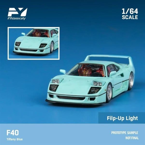  Mô hình xe Ferrari F40 Tiffany Blue bật được đèn lên limited 500pcs tỉ lệ 1:64 Finclassically FY OT64338 