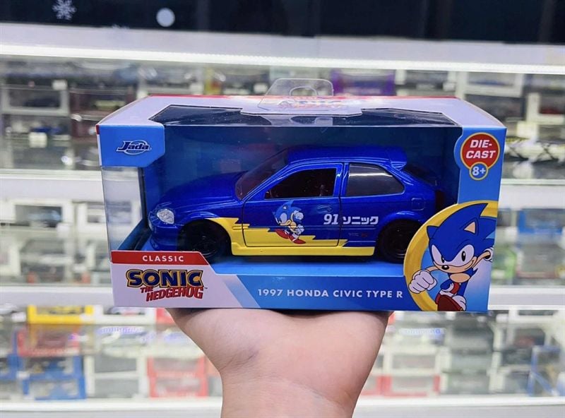  Mô hình xe Sonic The Hedgehog with 1997 Honda Civic Type-R Hollywood Rides tỉ lệ 1:32 JADA TOYS 24078 