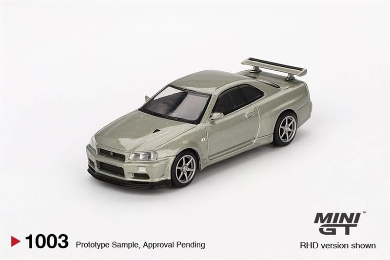  Mô hình xe Nissan Skyline GT-R (R34) V-Spec II Nür Millenium Jade card tỉ lệ 1:64 MiniGT MGT01003 