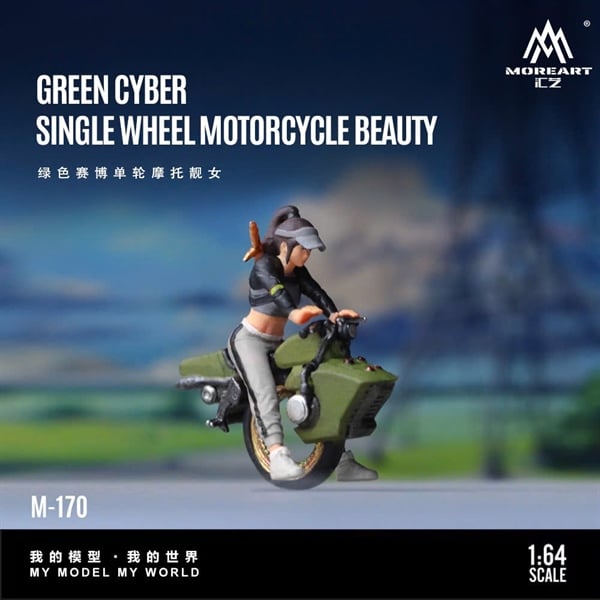  Mô hình nhân vật figure nữ Green Cyber Single Wheel Motorcycle Chic Woman tỉ lệ 1:64 MO222170 