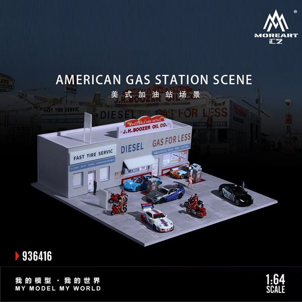  Hộp trưng bày mô phỏng trạm xăng phong cách mỹ American Gas station tỉ lệ 1:64 MoreArt MO936416 