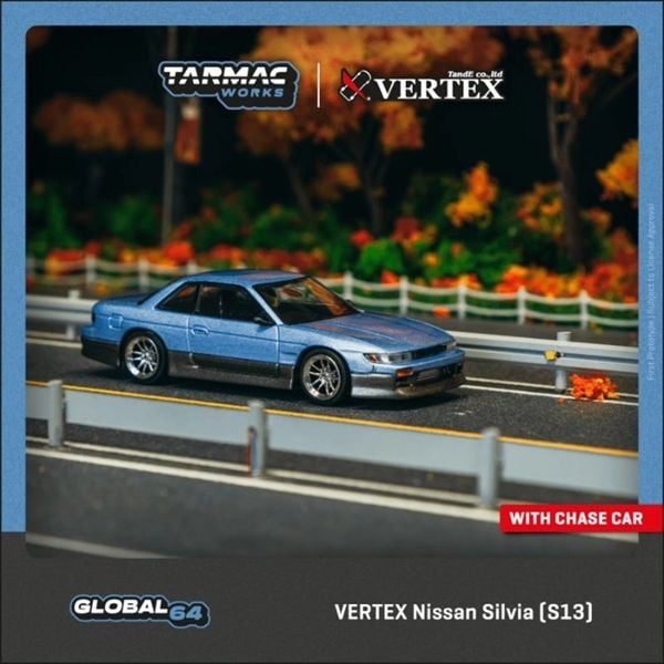  Mô hình xe Nissan Silvia (S13) VERTEX Blue / Grey tỉ lệ 1:64 Tarmac Works T64G-025-PU 