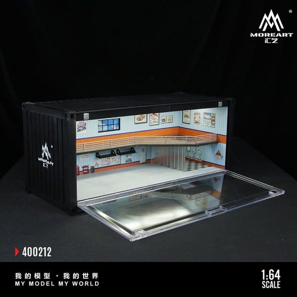  Hộp trưng bày container mô phỏng Garage custom gulf blue orange có tầng - có đèn 38.7x16x16.5cm tỉ lệ 1:64 MoreArt MO400212 