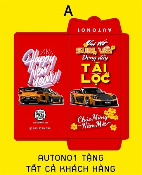  Bao lì xì hình xe kiểu bao dọc chúc mừng năm mới 2025 kích thước 8x16cm Autono1 LX008 