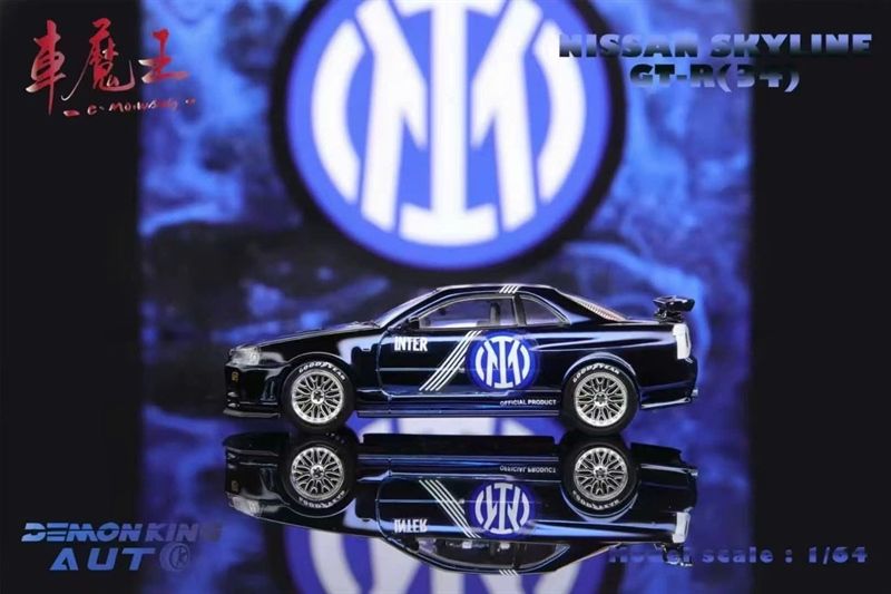  Mô hình xe Nisan Skyline GTR R34 Compioni D'Italia Metallic blue mở được capo tỉ lệ 1:64 Demon king OT64426 
