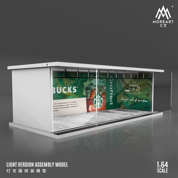 Hộp trưng bày mica mô phỏng cửa hàng Starbuck 1 mặt mica kích thước 30x13.3x10cm tỉ lệ 1:64 MoreArt MO914044 