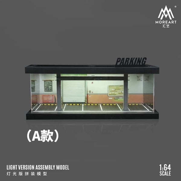 Hộp trưng bày mô phỏng hầm đỗ xe có đèn, mica, kèm dây đèn, A tỉ lệ 1:64 MoreArt MO960113 