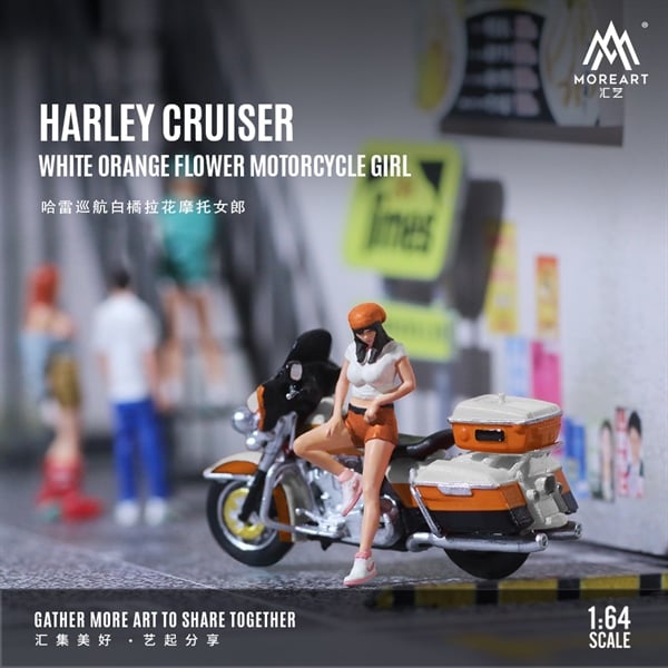  Mô hình nhân vật nữ và mô tô Harley Cruise White Orange Lahua Motorcycle Girl Doll Set tỉ lệ 1:64 MoreArt MO222115 