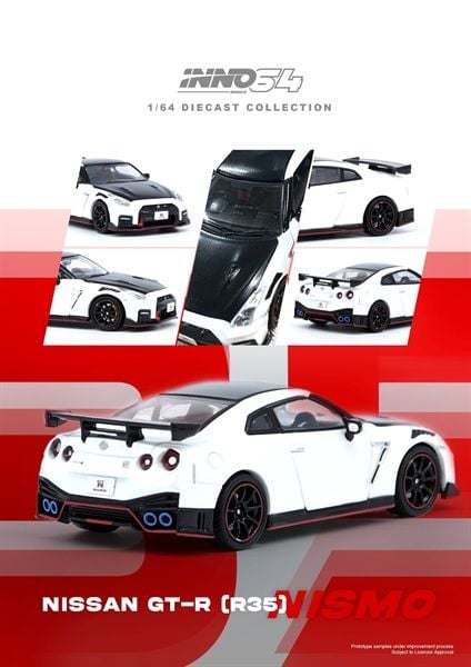  Mô hình xe Nissan GTR R35 Nismo white tỉ lệ 1:64 Inno64 model IN64-R35N-WHI 