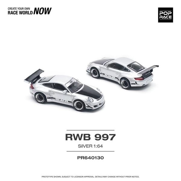  Mô hình xe Porsche RWB 997 Silver tỉ lệ 1:64 Poprace PR640130 