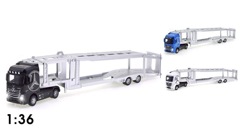  Mô hình xe đầu kéo chở xe truck trailer Mecedes Benz Actros có đầu kim loại 41x6x8cm tỉ lệ 1:36 8231 