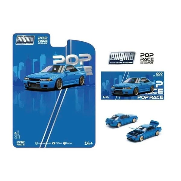  Mô hình xe Nissan Skyline R32 Bayside Blue card tỉ lệ 1:64 Poprace PRE009 