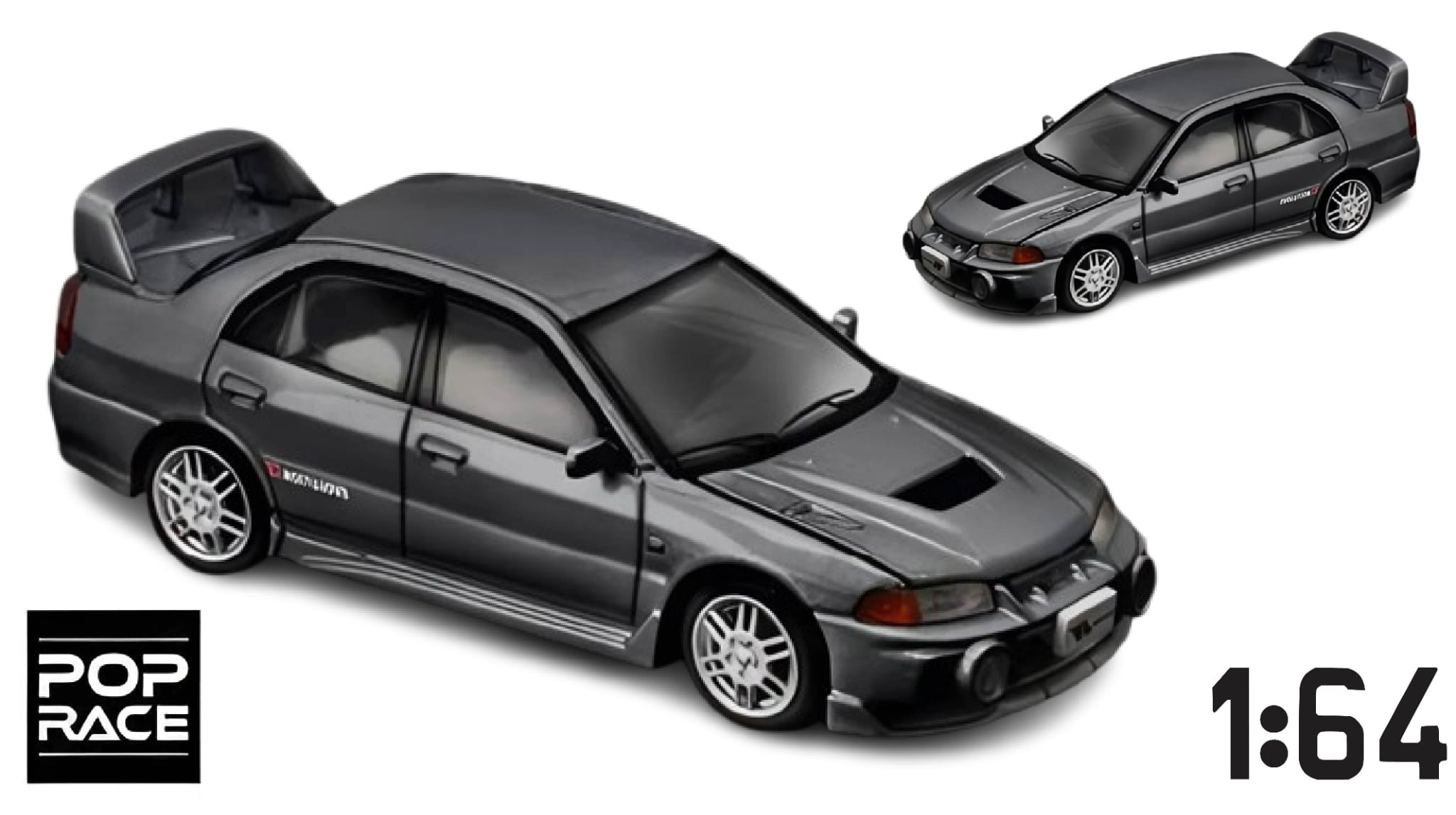  Mô hình xe Mitsubishi Lancer Evolution Iv Dark Grey tỉ lệ 1:64 PopRace PR640327 