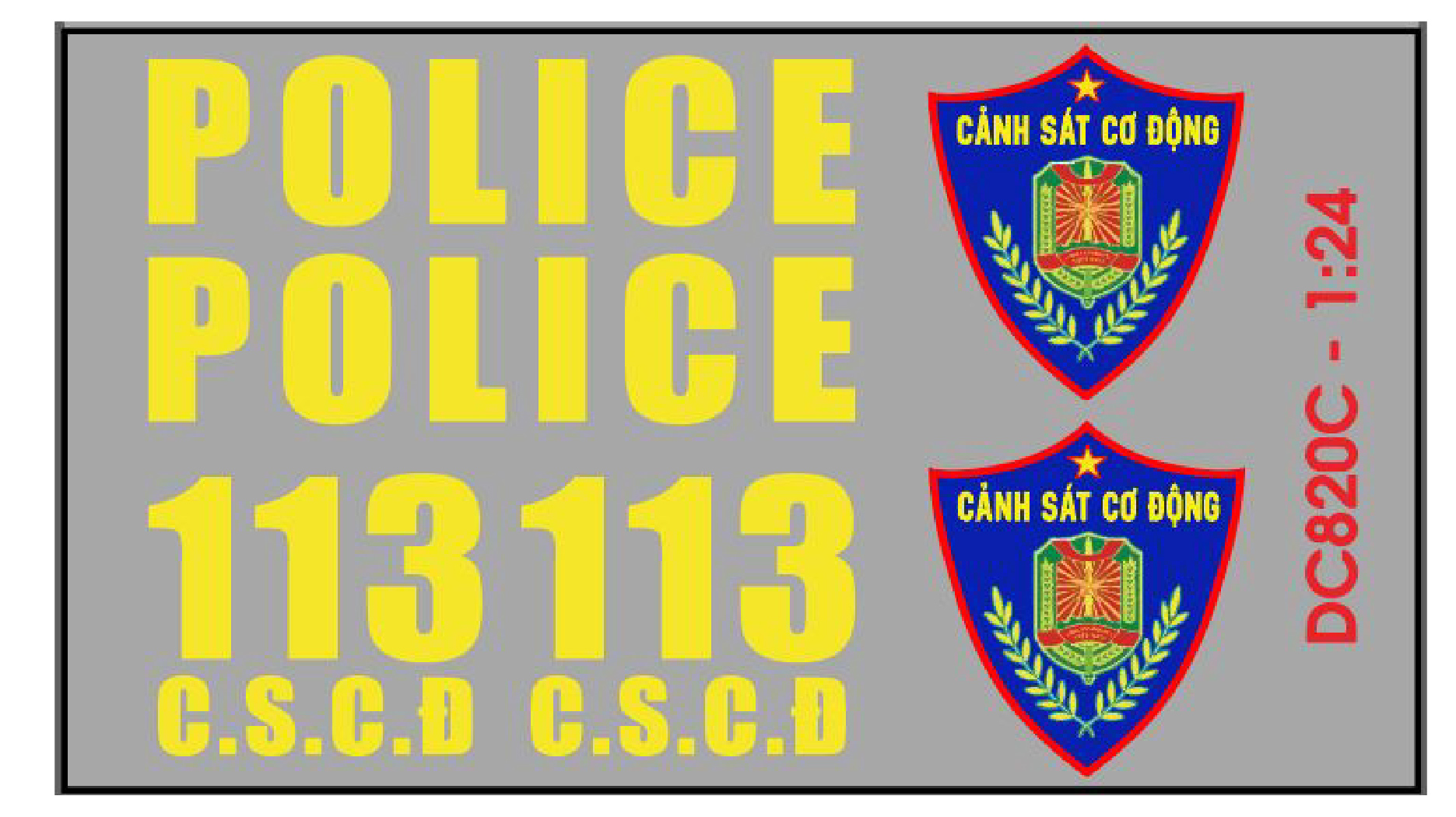  Decal UV độ xe CSCĐ cảnh sát cơ động Police 113 tỉ lệ 1:24 có keo sẵn lột dán Autono1 DC820 