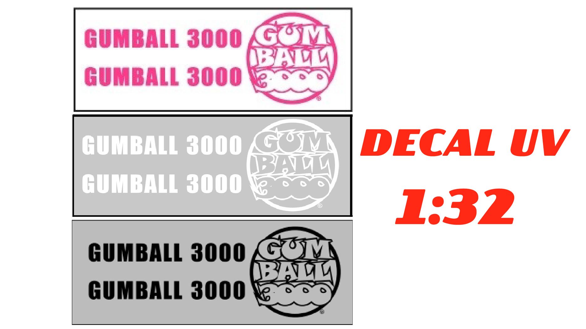 Decal UV Gumball 3000 cho mô hình ô tô tỉ lệ 1:32 dán tất cả nền màu Autono1 DC829 