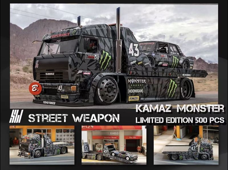  Mô hình xe KAMAZ Tow Hoonitruck Monster 500 PCS tỉ lệ 1:64 Street Weapon OT64217 