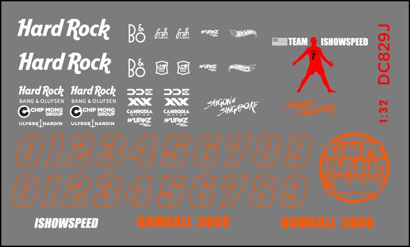  Decal UV Gumball 3000 cho mô hình ô tô tỉ lệ 1:32 dán tất cả nền màu Autono1 DC829 