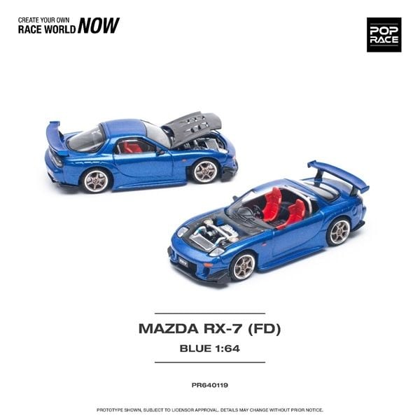  Mô hình xe Mazda RX7 RE Amemiya mở capo tỉ lệ 1:64 Poprace PR640119 