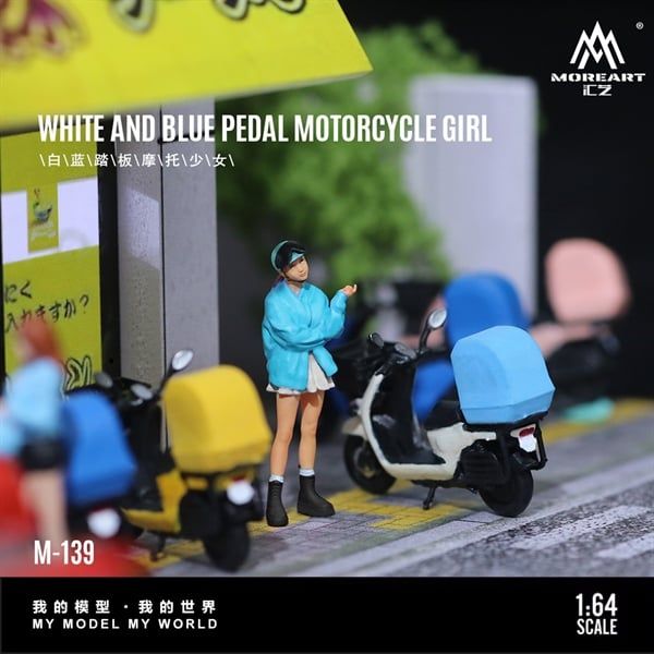  Mô hình nhân vật figure và xe White-Blue Motorcycle Figure tỉ lệ 1:64 MoreArt MO222139 