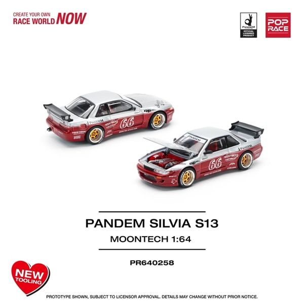  Mô hình xe Nissan GT R32 ANDEM SILVIA S13 - MOONTECH RED mở được capo tỉ lệ 1:64 Poprace PR640258 