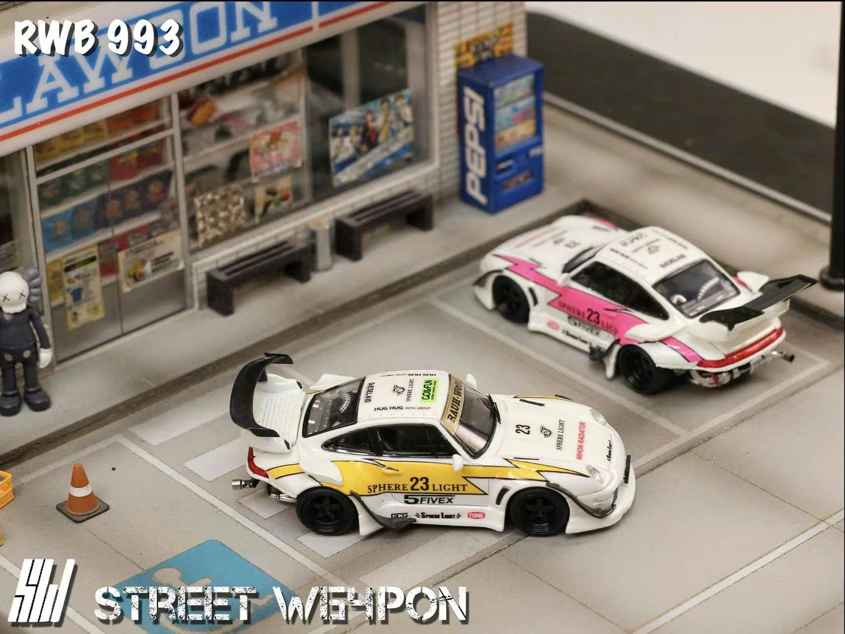  Mô hình xe Diecast Porsche RWB 993 Four Colors With Carbon Wing 1:64 Street Weapon OT64119 