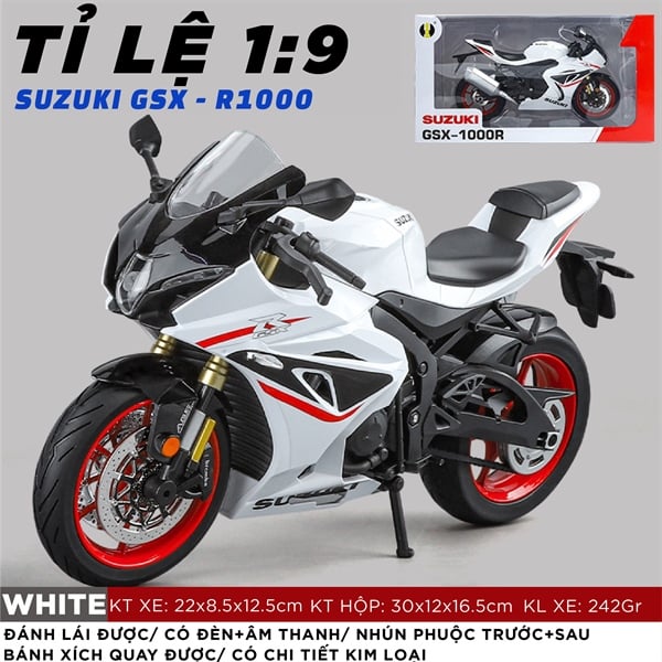  Mô hình xe Suzuki GSX-R1000 có đèn - âm thanh - phuộc nhún được tỉ lệ 1:9 Huayi Alloy MT09003 