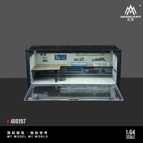  Hộp trưng bày mica container mô phỏng gara sữa chữa có đèn kích thước 38.7x16x16.5cm tỉ lệ 1:64 MoreArt MO400207 