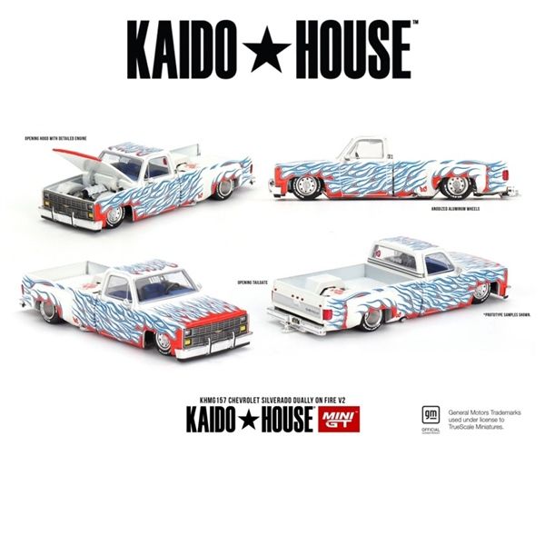  Mô hình xe Chevrolet Silverado Dually onFire V2 tỉ lệ 1:64 Kaido House KHMG157 