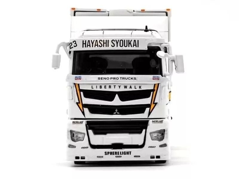  Mô hình xe Liberty Walk LB-Trucks Mitsubishi Fuso Super Great Transporter Sakon Logix Yellow 23 Sphere light tỉ lệ 1:64 GCD Models OT64189 