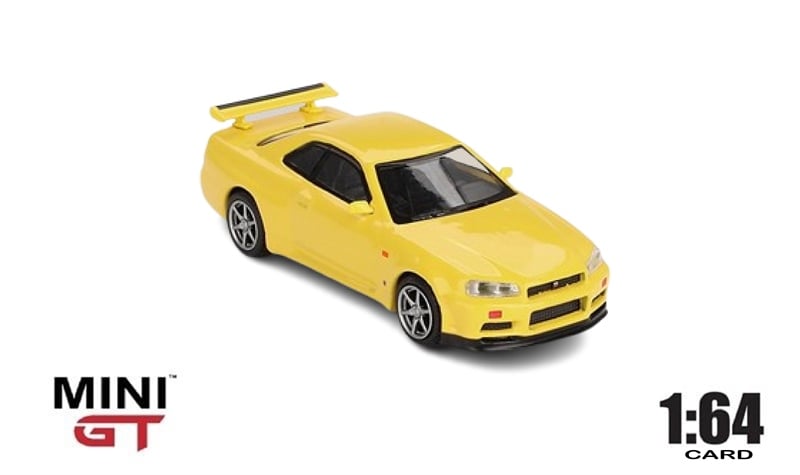  Mô hình xe Nissan skyline GT-R R34 lighting yellow bản card tỉ lệ 1:64 MiniGT x Mijio MGT00762-MJ 