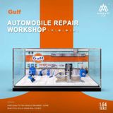  Hộp trưng bày mica xưởng sửa chữa ô tô có bàn nâng , có fig GULF tỉ lệ 1:64 MoreArt 