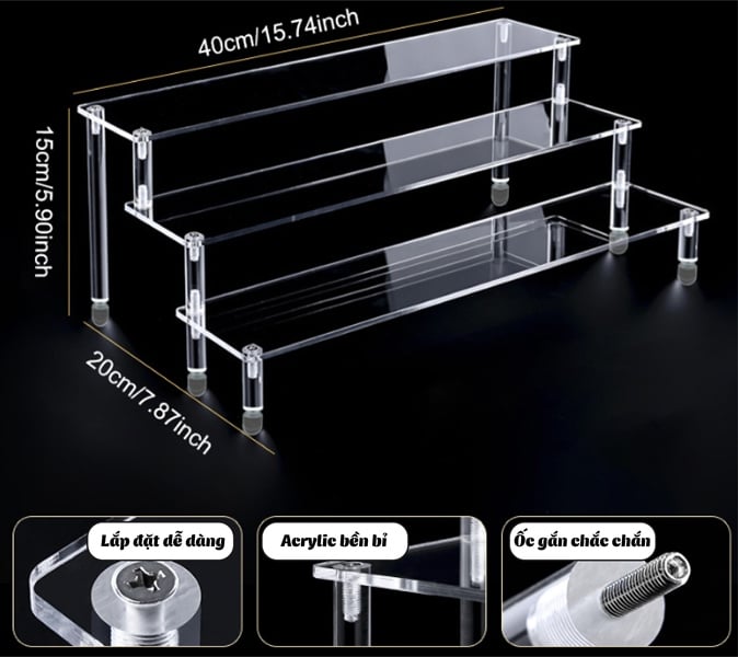  Kệ mica trưng bày đế tròn các sản phẩm mô hình xe, nhân vật, sơn nhiều tầng PK508 