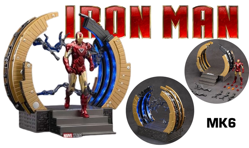  Mô hình nhân vật Marvel Iron man người sắt MK6 Mark 6 Suit-up Grantry có đèn full set phụ kiện + đế SHF tỉ lệ 1:10 18CM ZD Toys FG264 