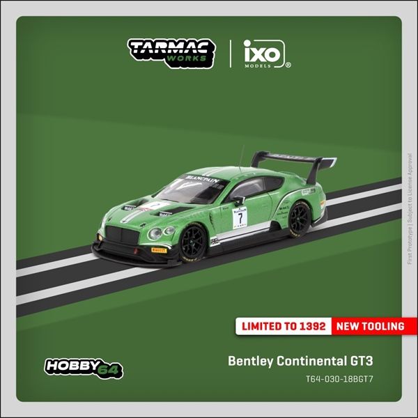  Mô hình xe Bentley Continental GT3 Blancpain GT Series 2018 Testing Livery - Limited to 1,392pcs tỉ lệ 1:64 Tarmac Works T64-030-18BGT7 
