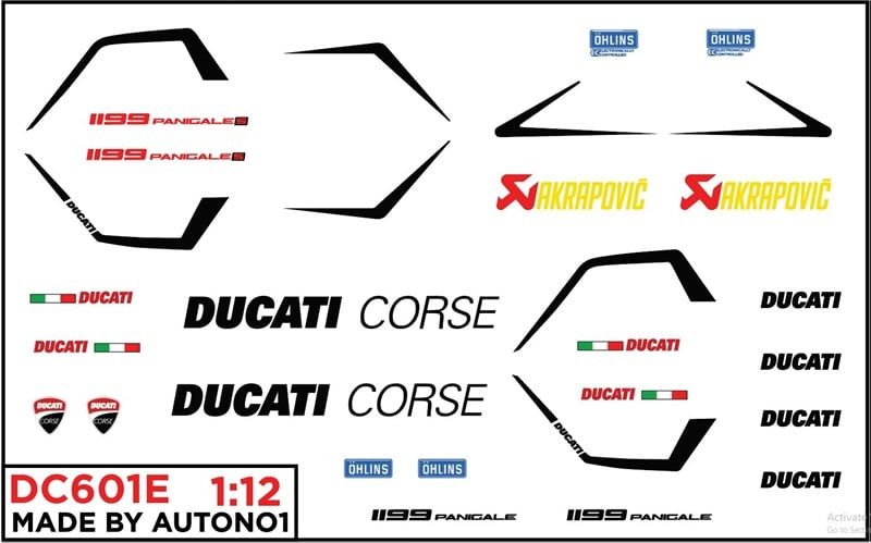 DECAL NƯỚC ĐỘ DUCATI 1199 CORSE WHITE TỈ LỆ 1:12 AUTONO1 DC601E