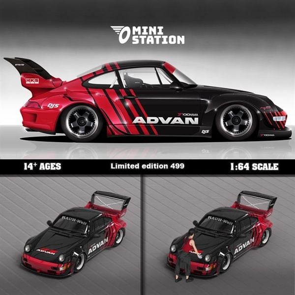  Mô hình xe Porsche 991 RWB Rauht Welt Advan high tail tỉ lệ 1:64 Mini station MS640864 