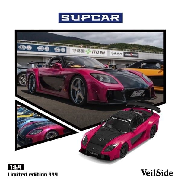  Mô hình xe Mazda RX-7 Veilside rose red limited 999pcs tỉ lệ 1:64 Supcar SC64042 