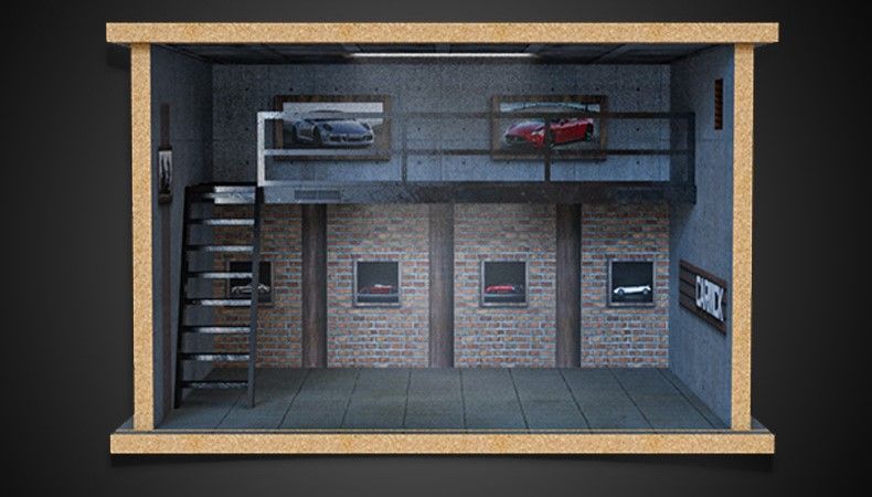  Hộp trưng bày gỗ 2 tầng garage xe tỉ lệ 1:24 - có đèn - có mica 31x26x20cm PK390 771240 