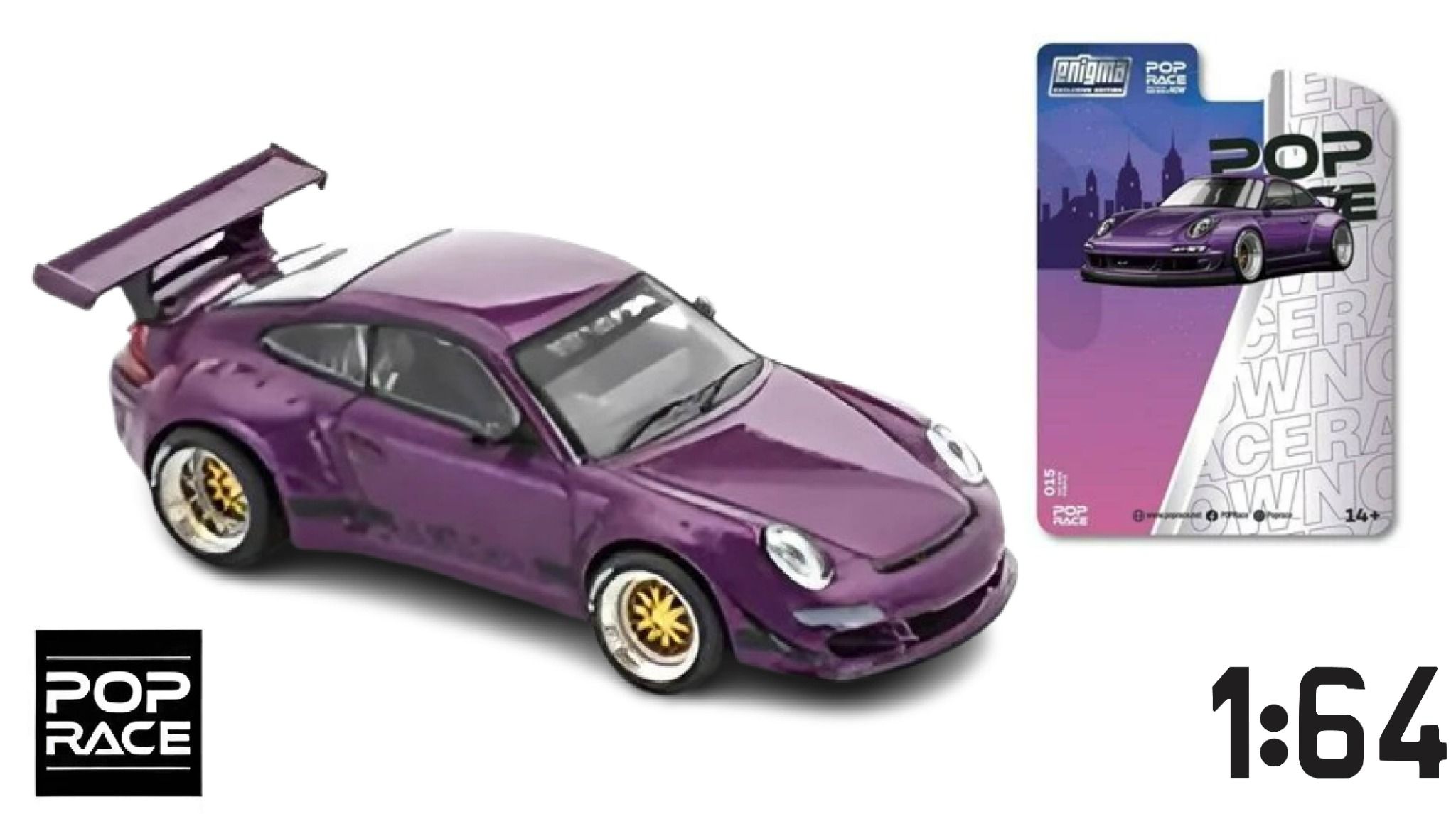 Mô hình xe Porsche RWB 997 Purple bản card tỉ lệ 1:64 Poprace x EnigmaPRE015 