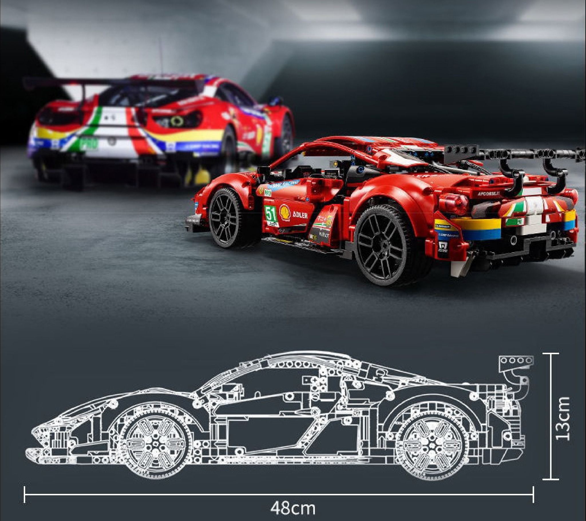  Mô hình xe ô tô lắp ghép Ferrari 488 GTE No.51 Technic 1677 pcs tỉ lệ 1:10 LG008 