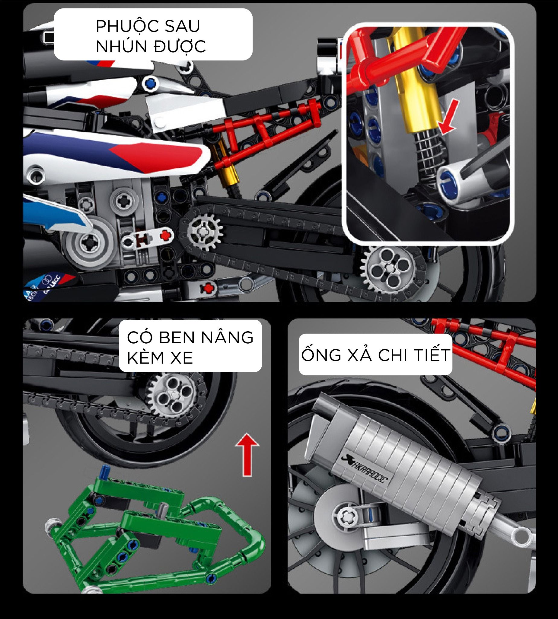  Mô hình xe mô tô lắp ghép BMW M1000RR SBK Technic 912 pcs tỉ lệ 1:6 LG003 