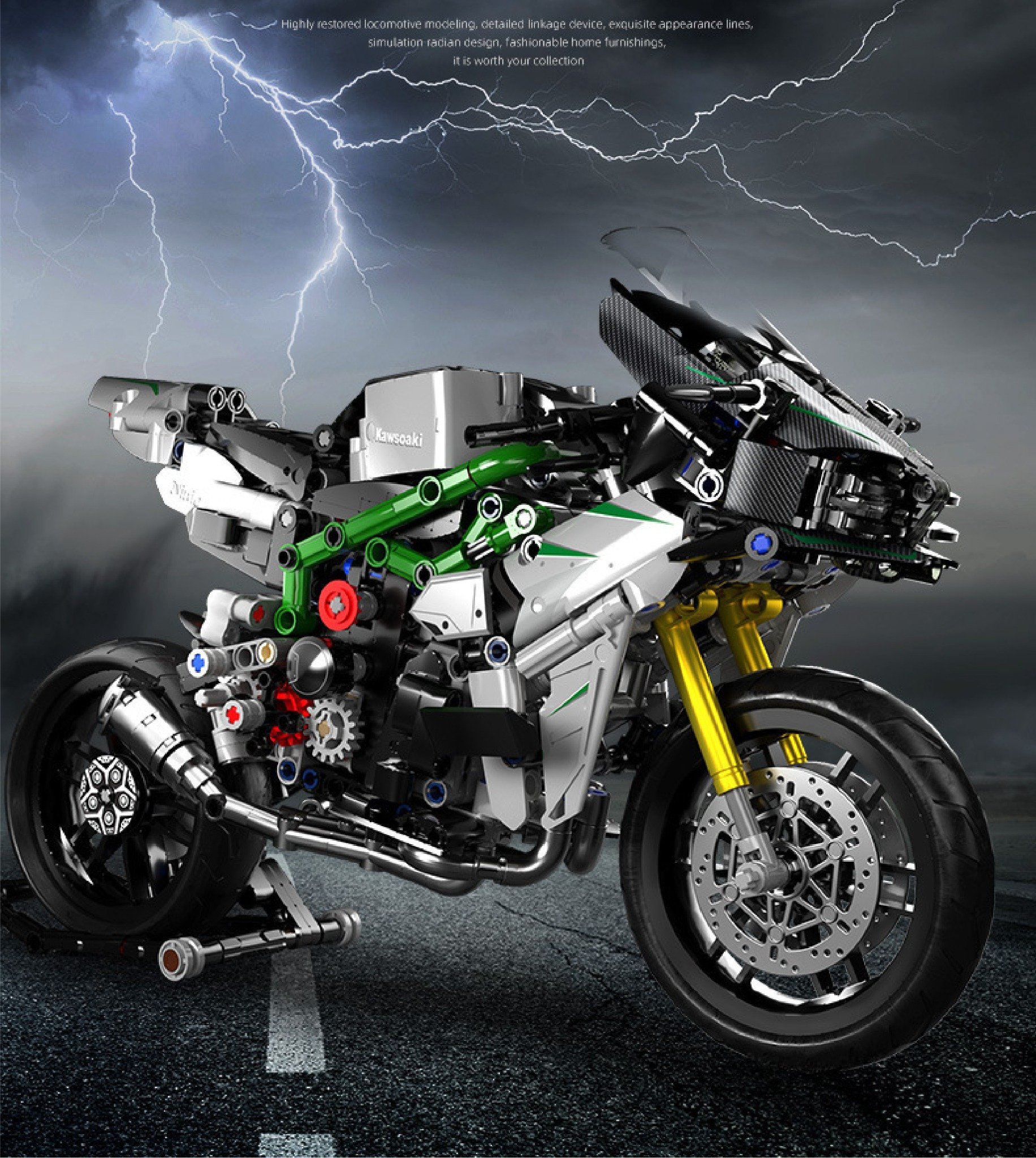  Mô hình xe mô tô lắp ghép Kawasaki Ninja H2R Technic 858 pcs tỉ lệ 1:6 LG006 