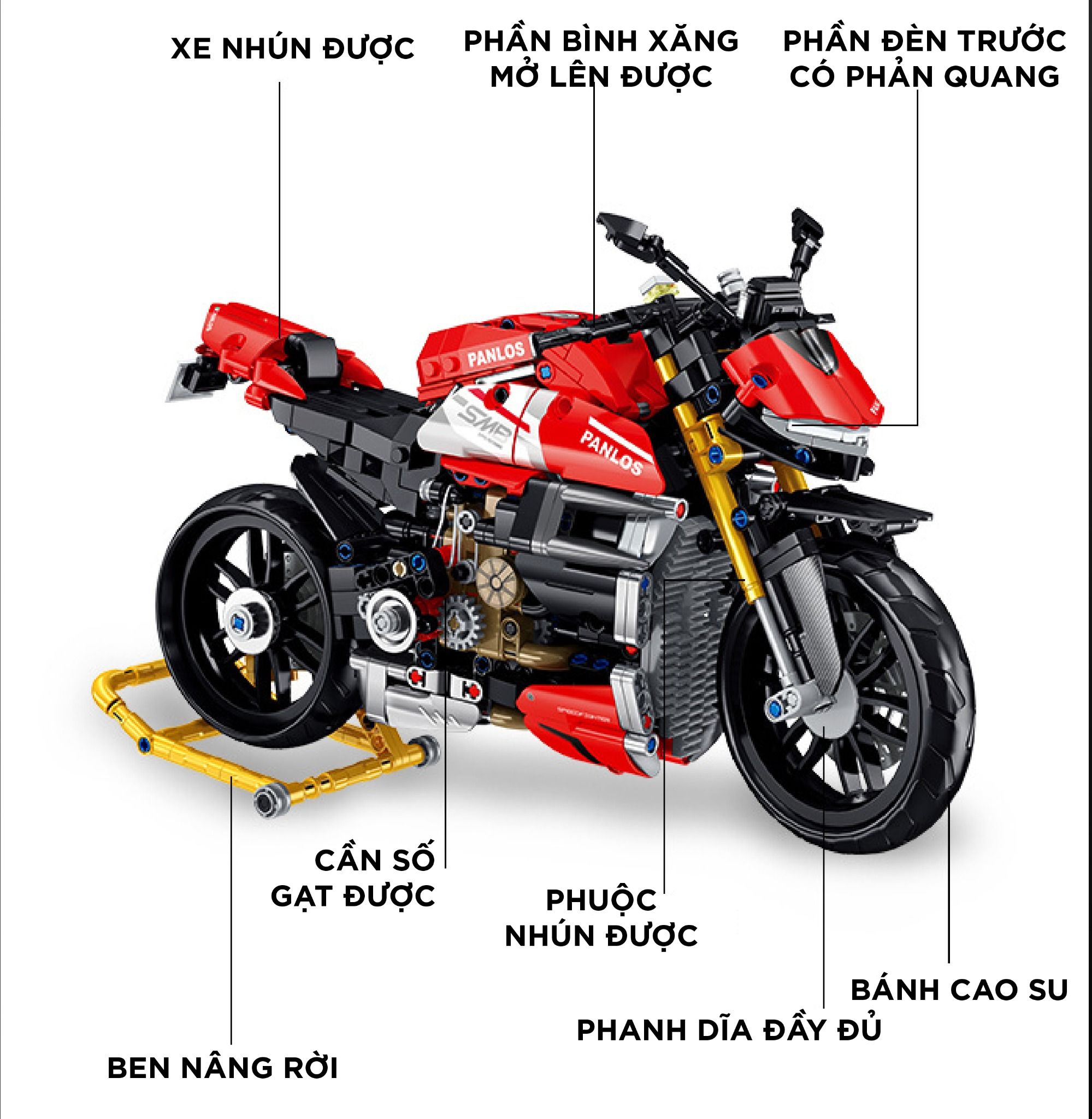  Mô hình xe mô tô lắp ghép Ducati Streetfighter v4 Technic 981 pcs tỉ lệ 1:5 LG011 