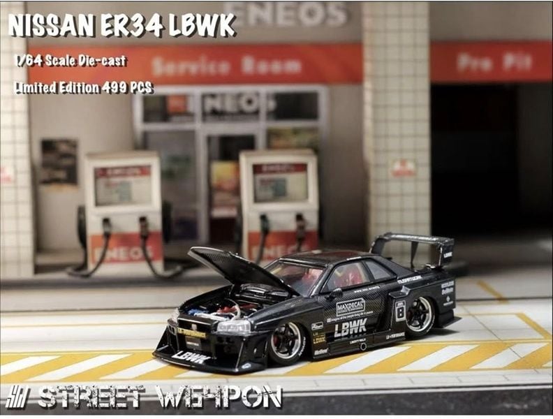  Mô hình xe Nissan ER34 LBWK Black Carbon Special Edition tỉ lệ 1:64 Street Weapon SW64232 