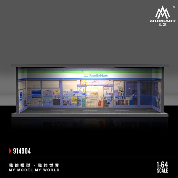  Hộp trưng bày mica mô phỏng cửa hàng tiện lời Family Mart có đèn kích thước 30x13.3x10cm tỉ lệ 1:64 MoreArt MO914904 