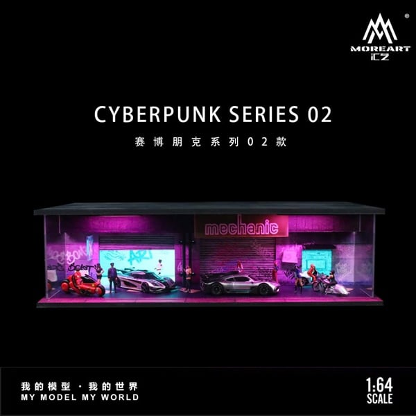  Hộp trưng bày mica mô phỏng gara Cyberpunk Series Light Edition Assembly Scene tỉ lệ 1:64 MoreArt MO914302 