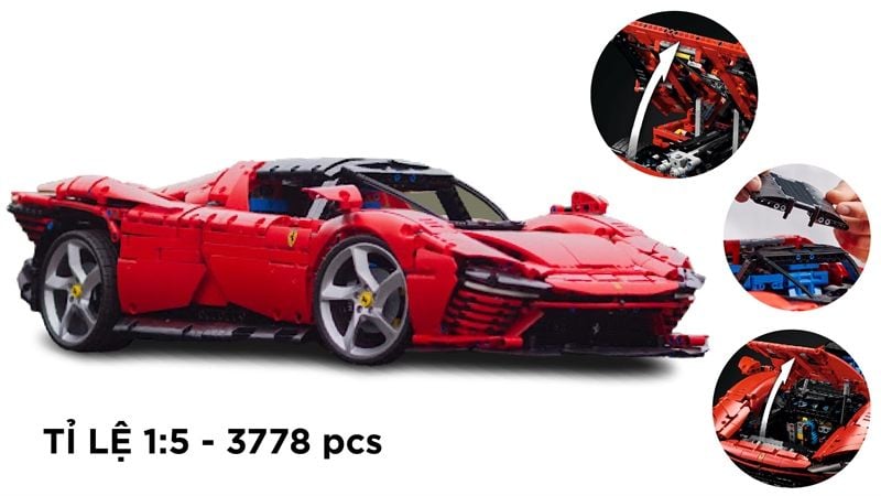  Mô hình xe ô tô lắp ghép Ferrari Daytona Sp3 race 3778 pcs tỉ lệ 1:5 non lego LG016 